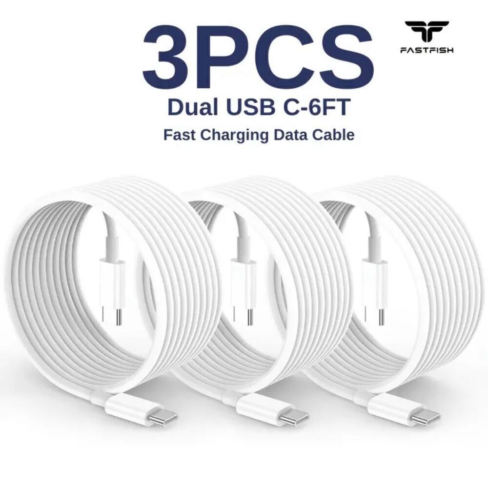NWT 3 Pack 6 Feet Charging Cable USB C to USB-C for IPhone15/ |IPhone16/ Samsung